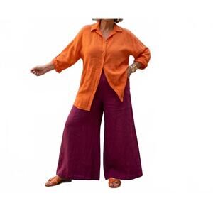 NEW GIGI MODA wide leg linen pants in magenta